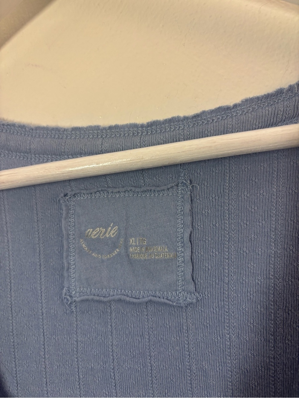 Aerie Blue Ribbed Short Sleeve Button-Front Top with Tie Size XL - Picture 3 of 9